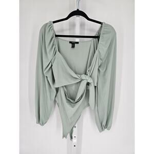Forever 21 Women Long Sleeve Sage Green Casual Twisted Front Top Size L